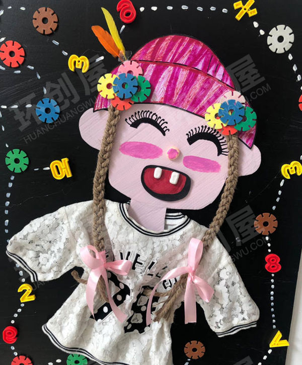 幼儿园美工区废物利用棉麻线绳大胆娃娃创意图片