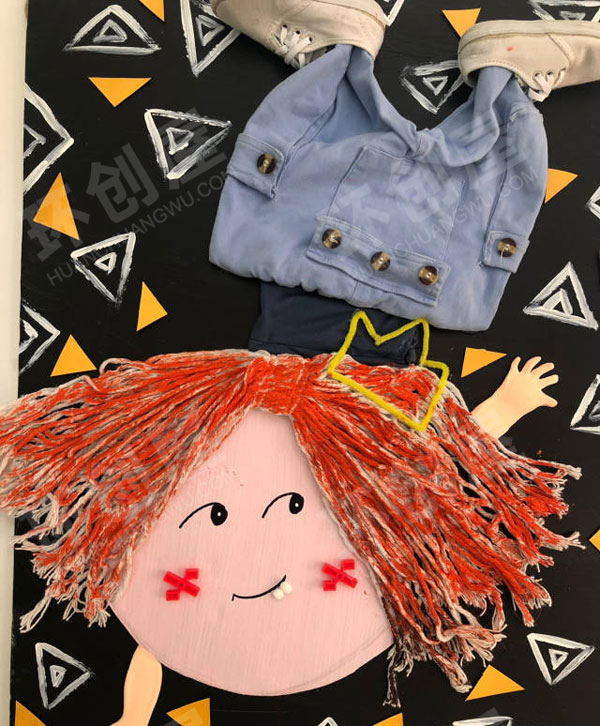 幼儿园美工区废物利用棉麻线绳大胆娃娃创意图片