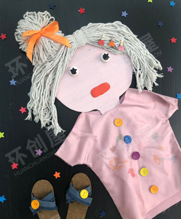 幼儿园美工区废物利用棉麻线绳大胆娃娃创意图片
