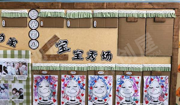 幼儿园简单格子风墙面布置图片