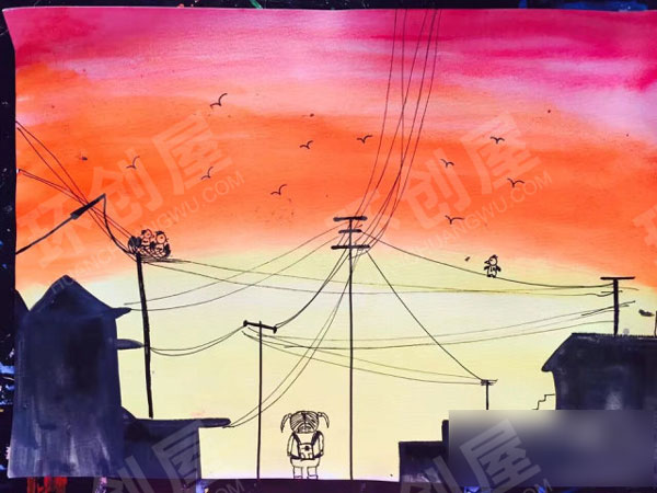 幼儿园水彩与勾线笔画作作品展示图片
