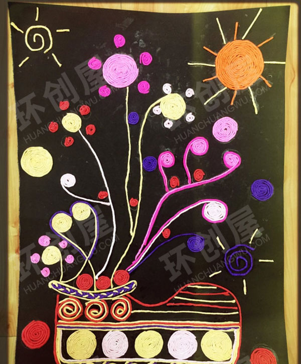 幼儿园皱纹纸白乳胶粘贴画作品展示图片