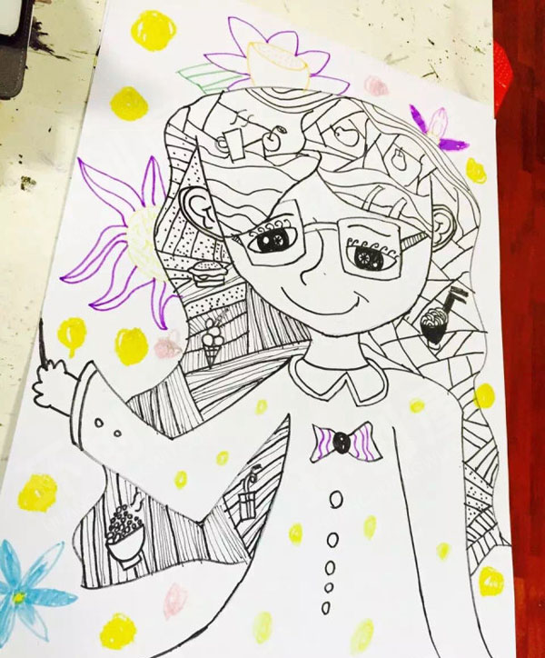 幼儿园线描人物画作品展示图片