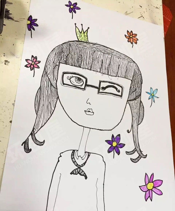 幼儿园线描人物画作品展示图片