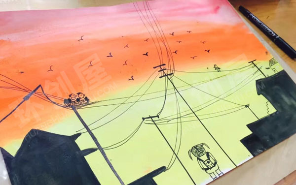 幼儿园水彩与勾线笔画作作品展示图片