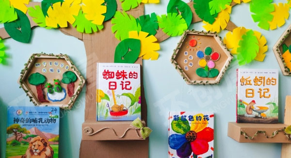 幼儿园图书角森系废物利用环创图片