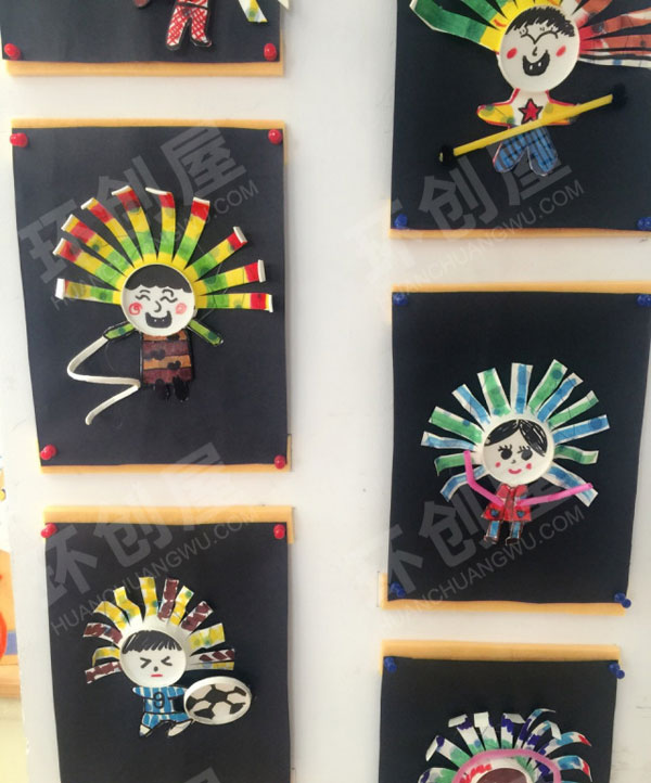 幼儿园美工区纸杯小人爱运动图片