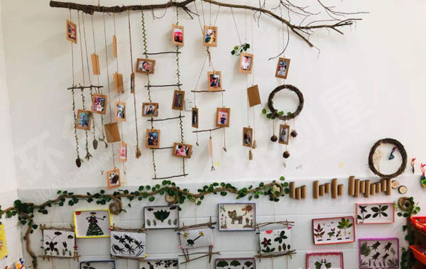 幼儿园树叶树枝美术墙面作品展示图片
