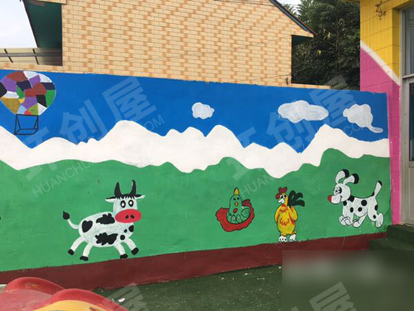 幼儿园户外美化墙绘卡通风快乐农场图片