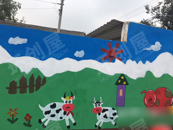 幼儿园户外美化墙绘卡通风快乐农场图片