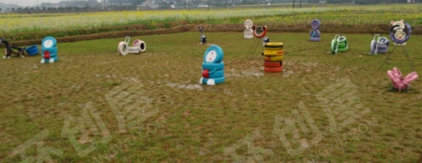 幼儿园搬到田间户外的轮胎主题公园图片