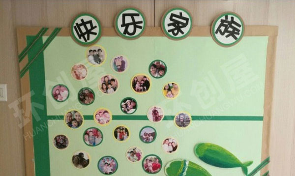 幼儿园快乐家庭绿色环创墙面布置图片