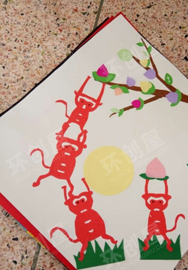 幼儿园走廊墙壁中国文化剪纸折纸粘贴画图片
