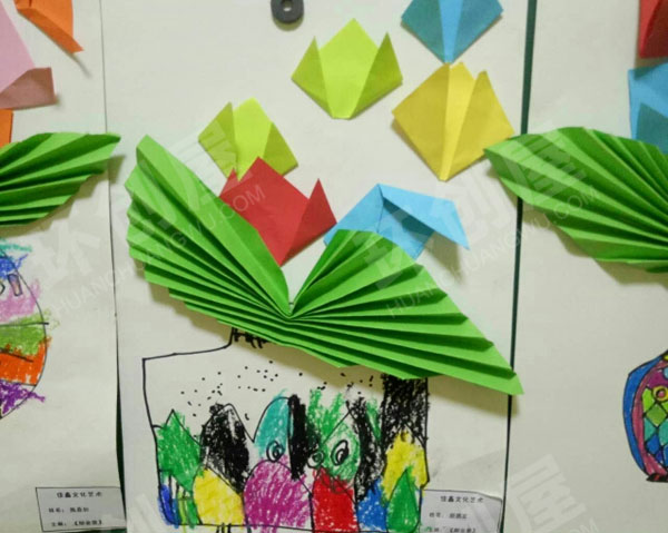 幼儿园折纸绘画花瓶作品展示图片