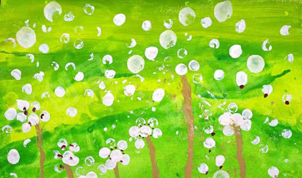 幼儿园春暖花开水彩手指点画作品展示图片