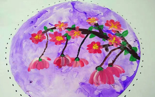 幼儿园春暖花开水彩手指点画作品展示图片