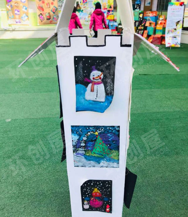 幼儿园美术创意画作工艺品户外展览图片
