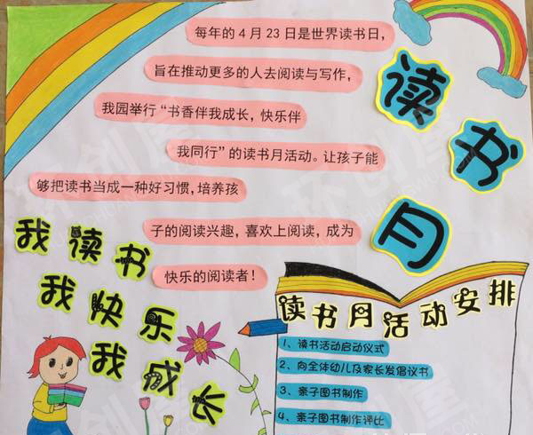 幼儿园阅读区读书月宣传海报图片