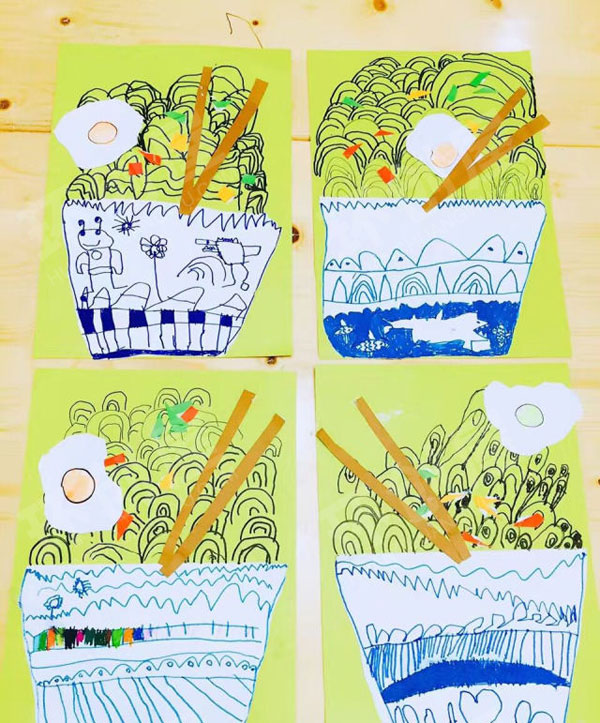 幼儿园角色游戏绘画海鲜面条图片