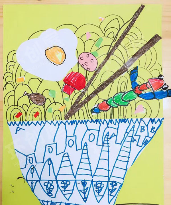 幼儿园角色游戏绘画海鲜面条图片