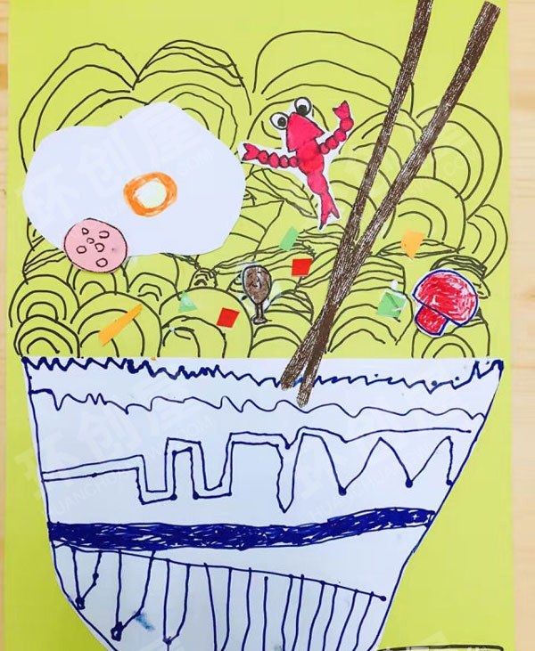 幼儿园角色游戏绘画海鲜面条图片