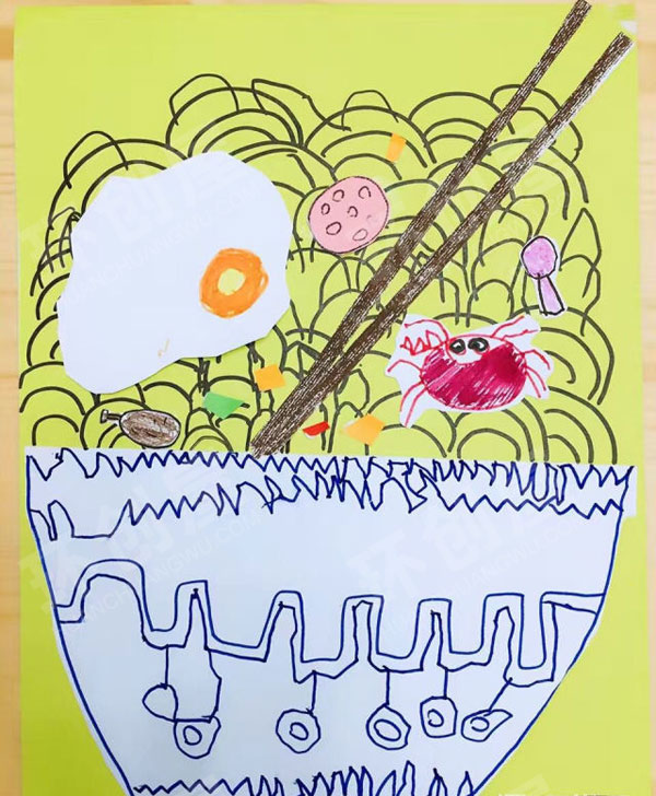 幼儿园角色游戏绘画海鲜面条图片
