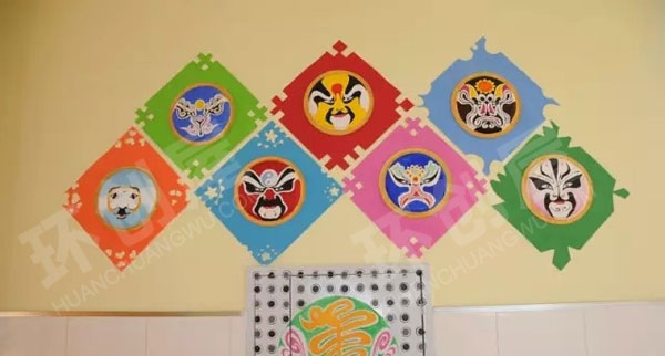 幼儿园中国风脸谱世界墙面布置图片