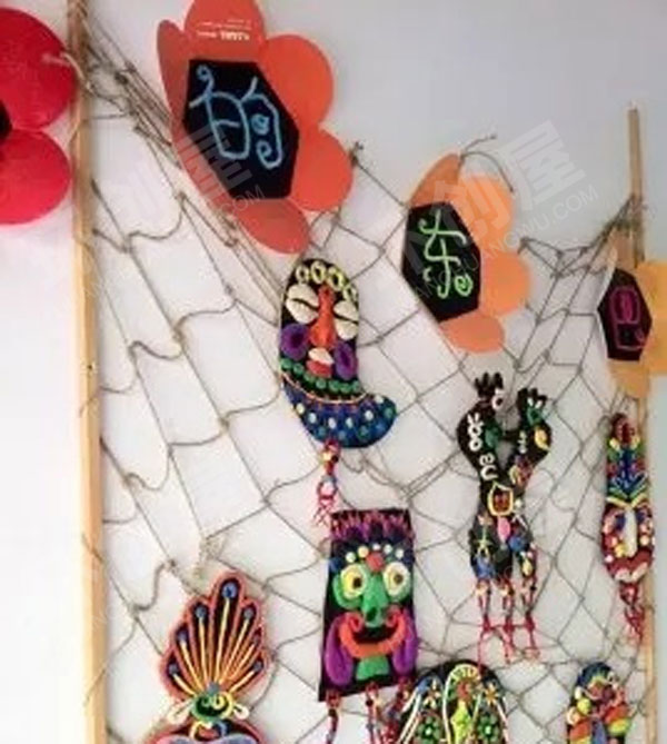 幼儿园中国风脸谱世界墙面布置图片