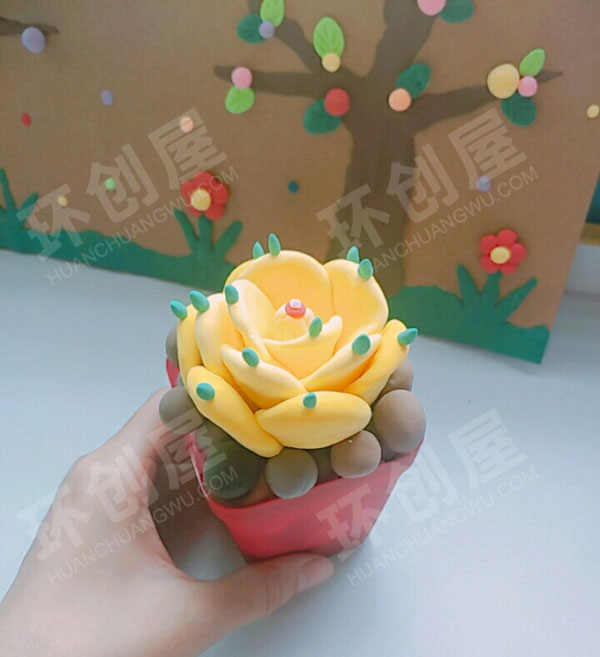 幼儿园手工超轻彩泥多肉作品展示图片