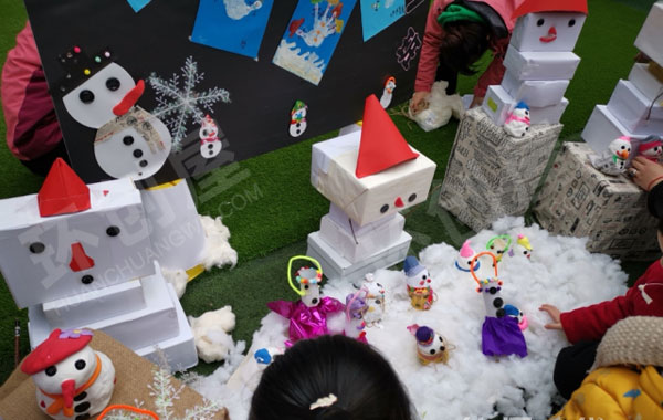 幼儿园户外新年美术展做雪人图片