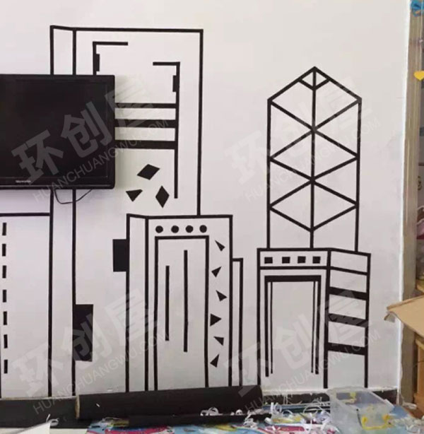 幼儿园建构区背景墙高楼图片
