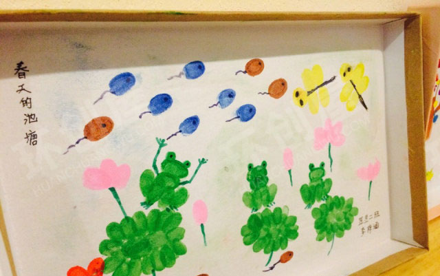 幼儿园美工区废物利用鞋盒手指印画图片