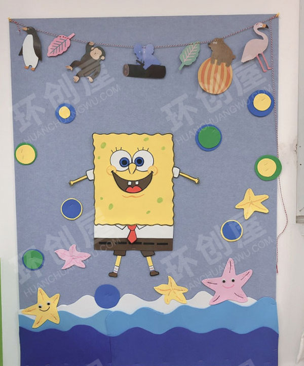 幼儿园海绵宝宝背景墙面布置图片