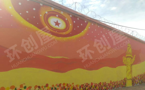 幼儿园户外墙面绘画大好河山图片