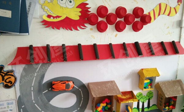 幼儿园建构区墙面立体城市交通图片