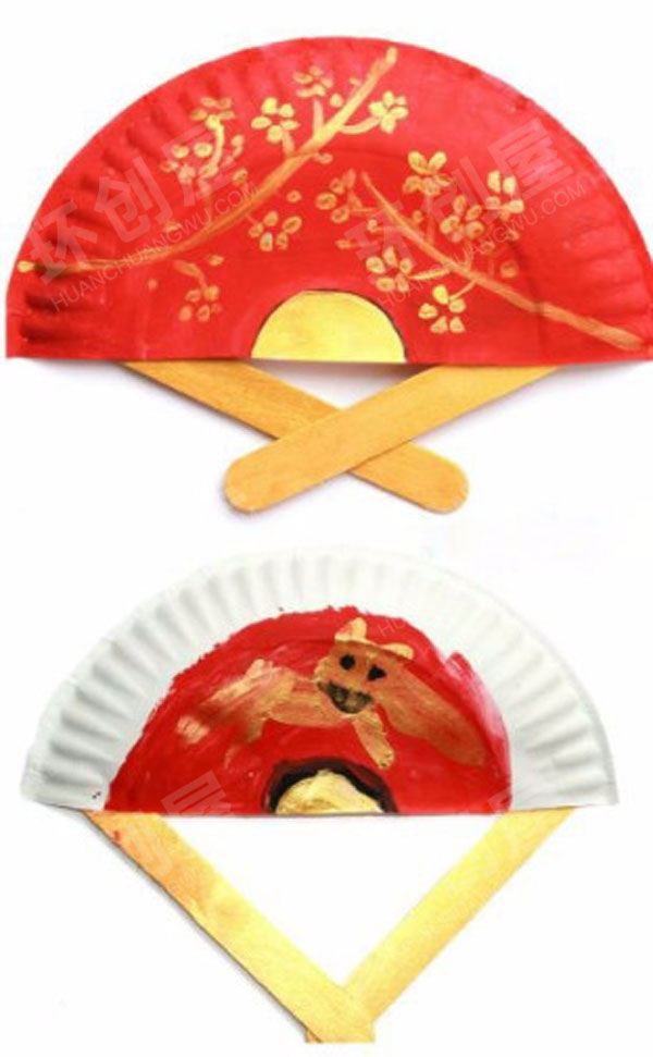 幼儿园美工区中国风纸盘扇子图片