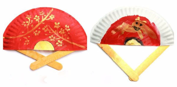 幼儿园美工区中国风纸盘扇子图片