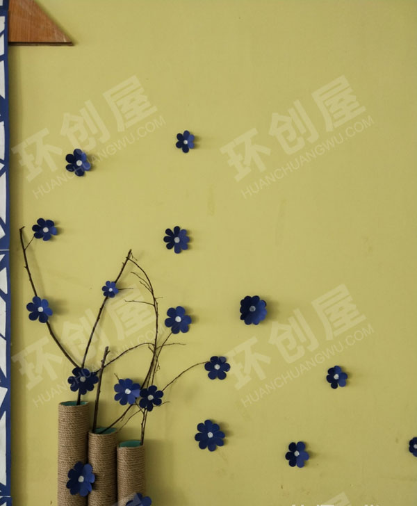 幼儿园青花瓷风格静待花开墙面布置图片