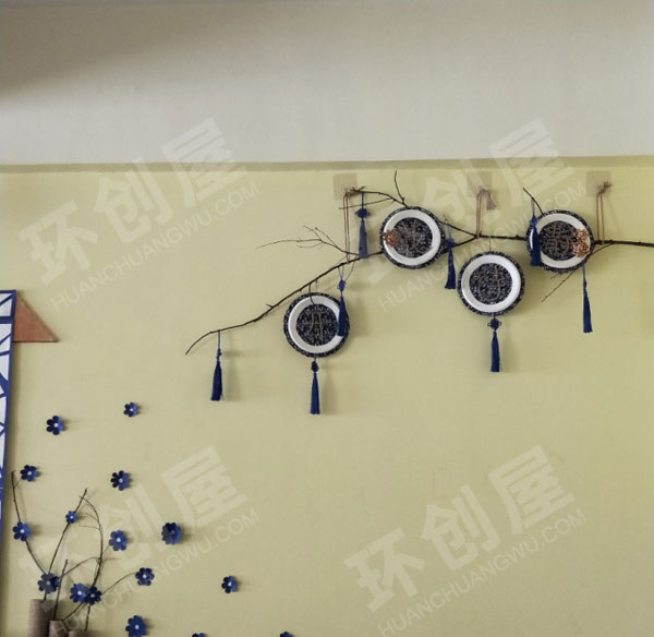 幼儿园青花瓷风格静待花开墙面布置图片