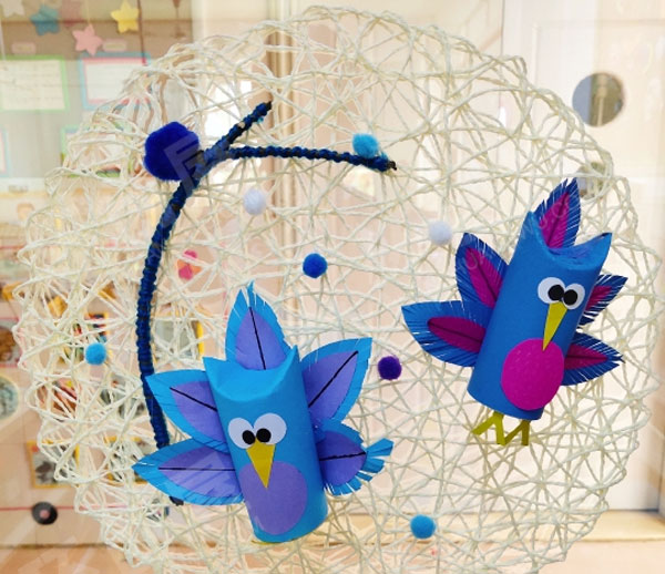 幼儿园卷筒纸芯制作卡通动物吊饰图片