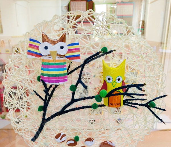 幼儿园卷筒纸芯制作卡通动物吊饰图片