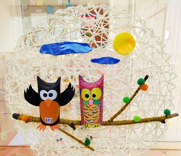 幼儿园卷筒纸芯制作卡通动物吊饰图片