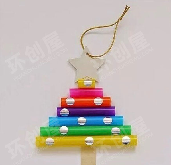 幼儿园五彩吸管圣诞树吊饰图片