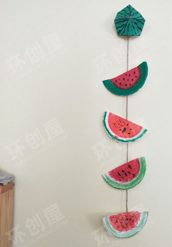 幼儿园手工纸盘西瓜挂饰图片