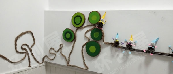 幼儿园走廊楼梯棉麻线绳森林风墙面图片