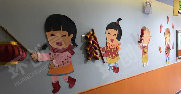 幼儿园走廊墙面迎新春喜庆装饰图片
