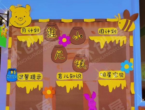 幼儿园家园联系栏环创小熊维尼主题图片