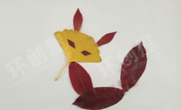 幼儿园废物利用树叶贴画卡通作品展示图片
