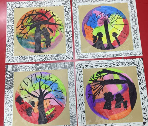 幼儿园影子创意水彩画作品展示图片