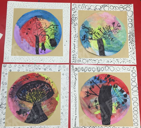 幼儿园影子创意水彩画作品展示图片